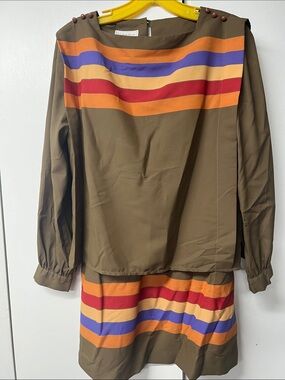 Evan Picone Brown Dress with Orange and Purple Banding